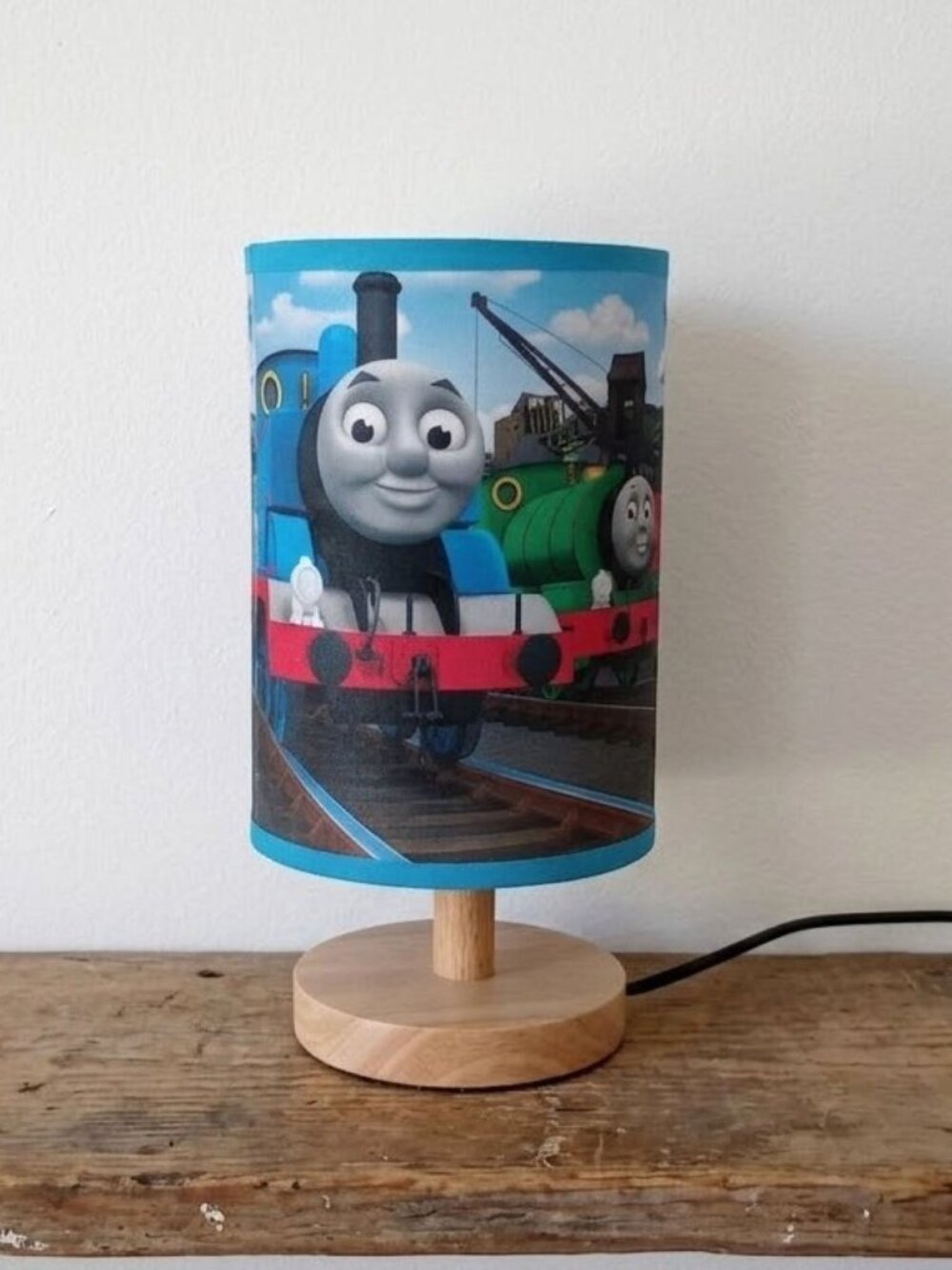 Vintage Thomas the Tank Engine Nursery Lamp Small Table Light 11" Wooden Base